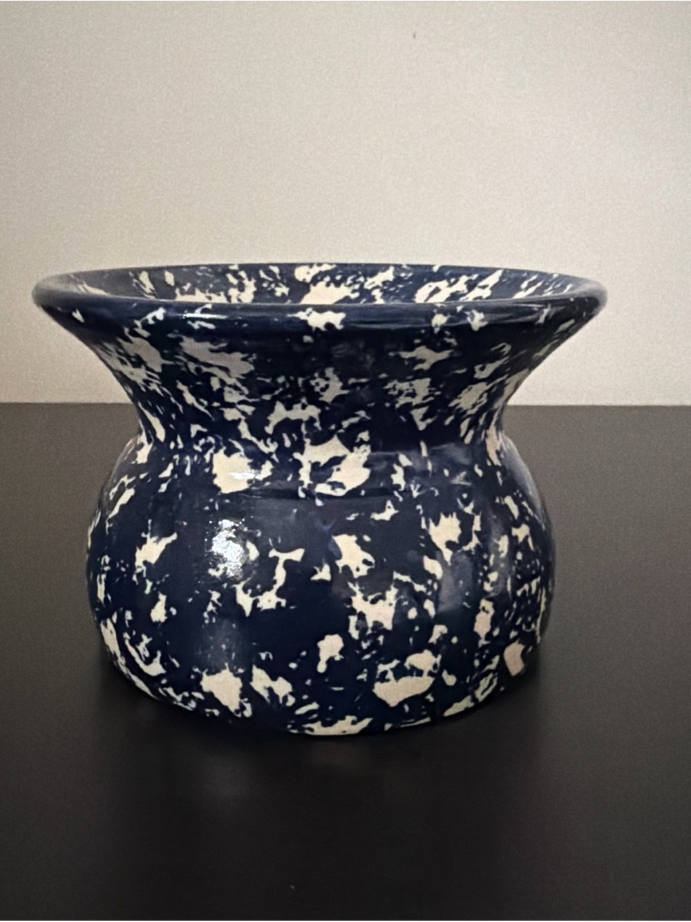 Marshall Pottery Dark Blue Spongeware Vase Signed